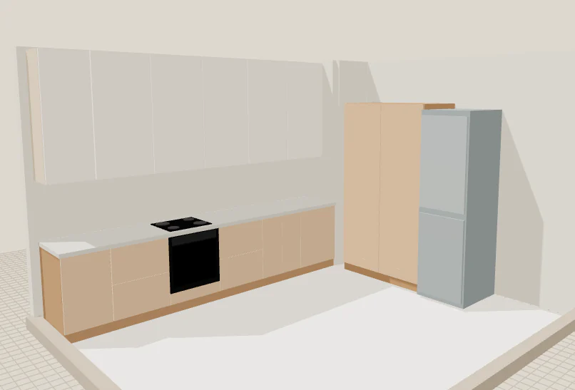Выбранный ракурс прямой кухни в 3D перед визуализацией
